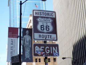 Street sign showing the start of Route 66