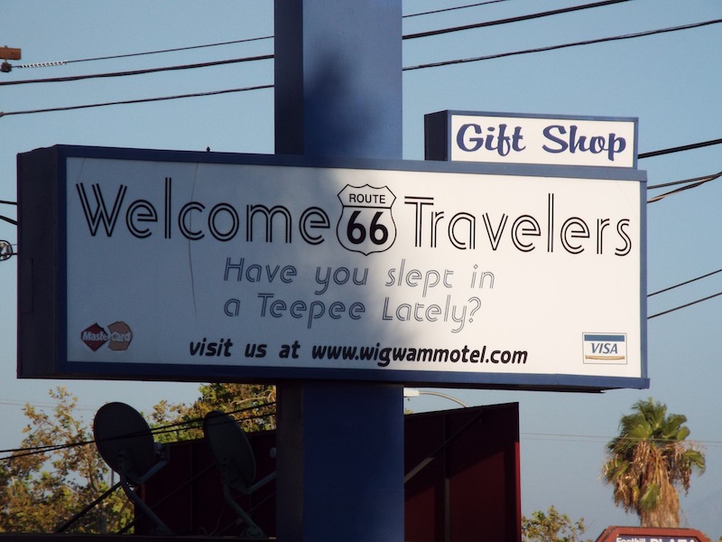 Wigwam Motel sign Welcome Route 66 road trippers at the wigwam motel california