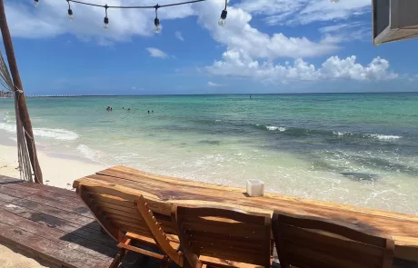View of the beach and blue sea in playa del carman mexico