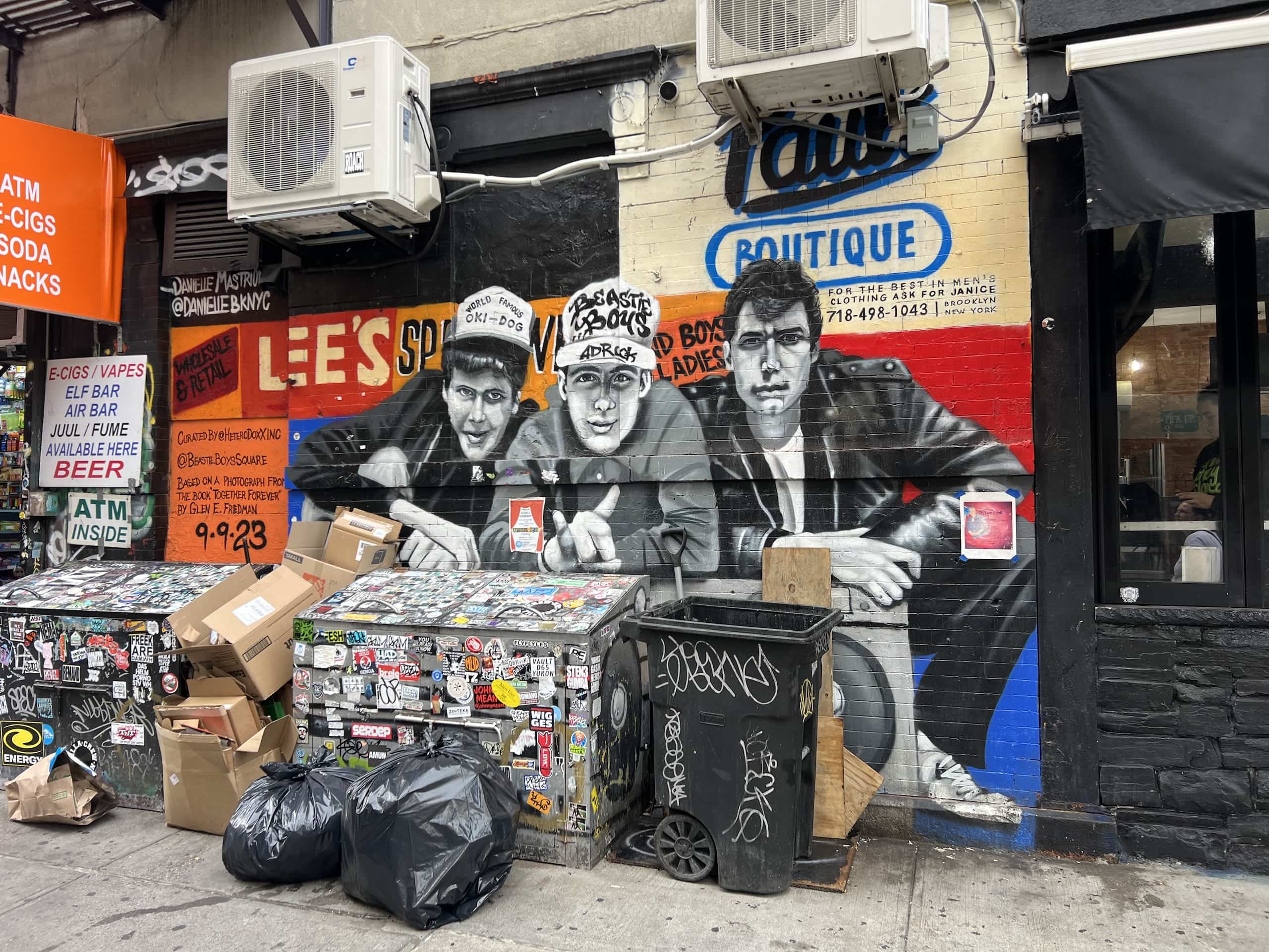 East_Coast_Roadtrip_New_York_00012 Street art graffiti depicting a mural of the Beastie Boys on the corner of Rivington and Ludlow where Pauls Boyique used to stand