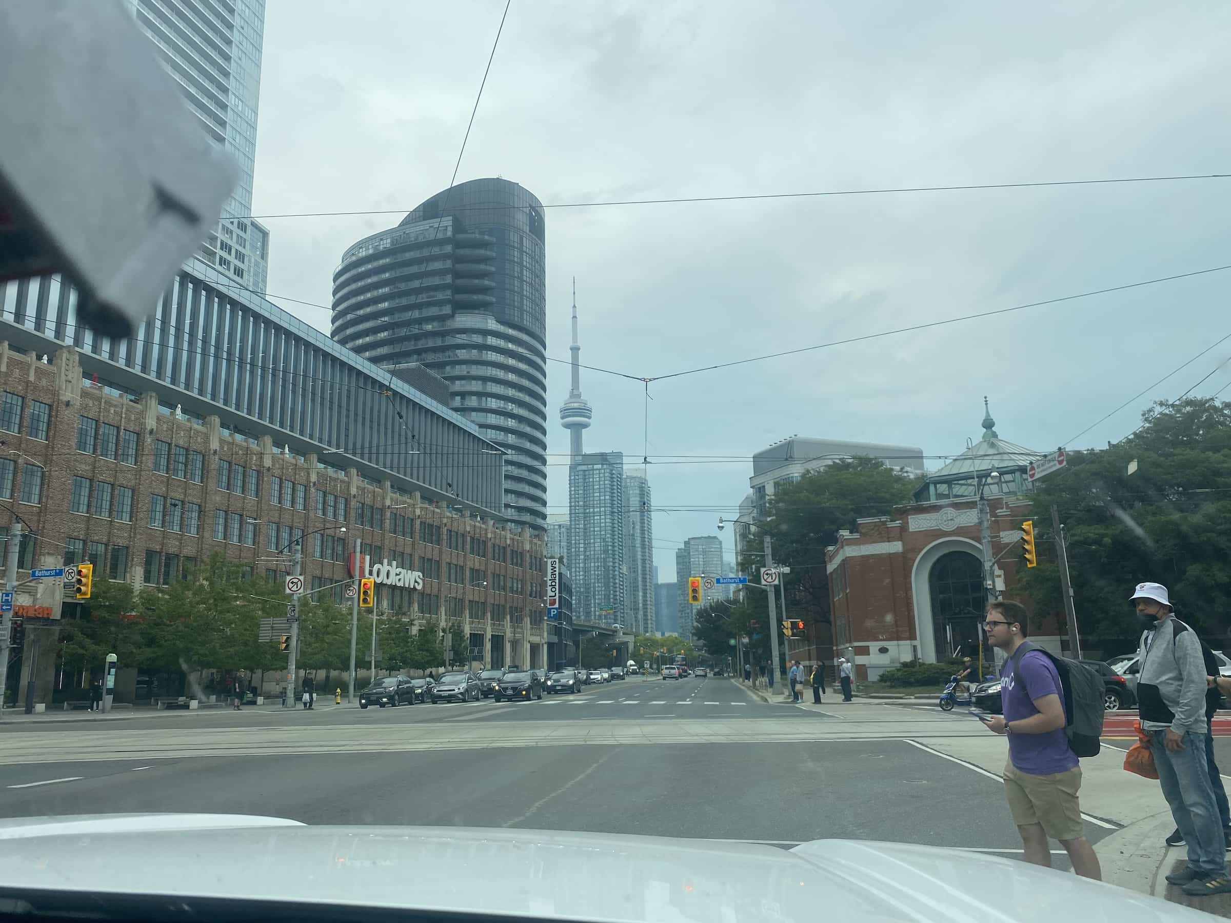 East_Coast_Roadtrip_views_from_passenger_side_gallery_01-00040 the road driving into Toronto with the CN Tower in the distance on a grey day